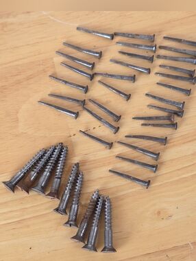 ​Antique 1900s Furniture Salvage Hardware - Square Cut Nails & Wood Screws